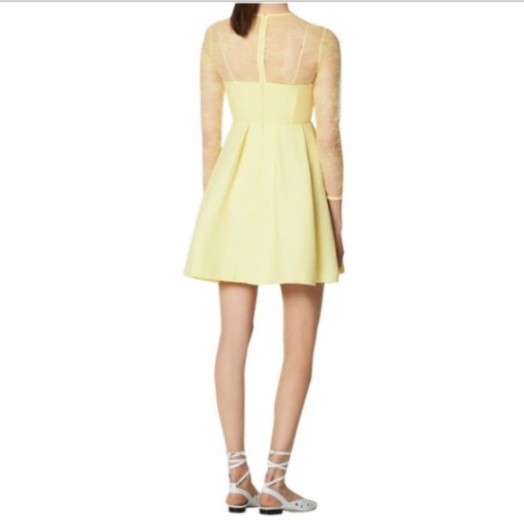Sandro Paris Jeanette Yellow Floral Lace Fit & Flare Dress 34 XS NEW Pleated - Picture 7 of 13